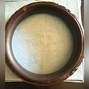 Genuine jade dark brown 62-63mm rare carved bangle